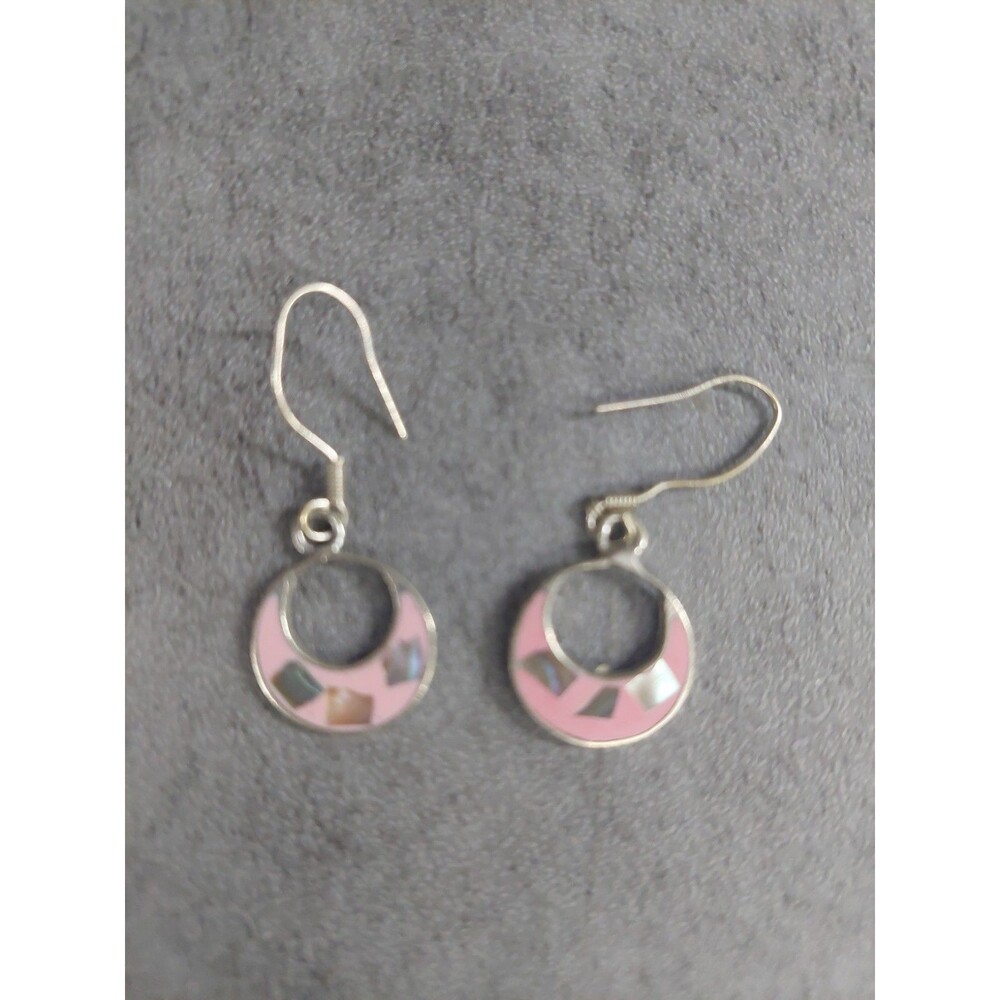 Sterling Silver Earrings Pink With Mother Of Pearl Accents
